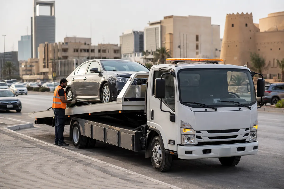 Flatbed tow truck in Al Batha, Riyadh (البطحاء) near Al Batha Market
