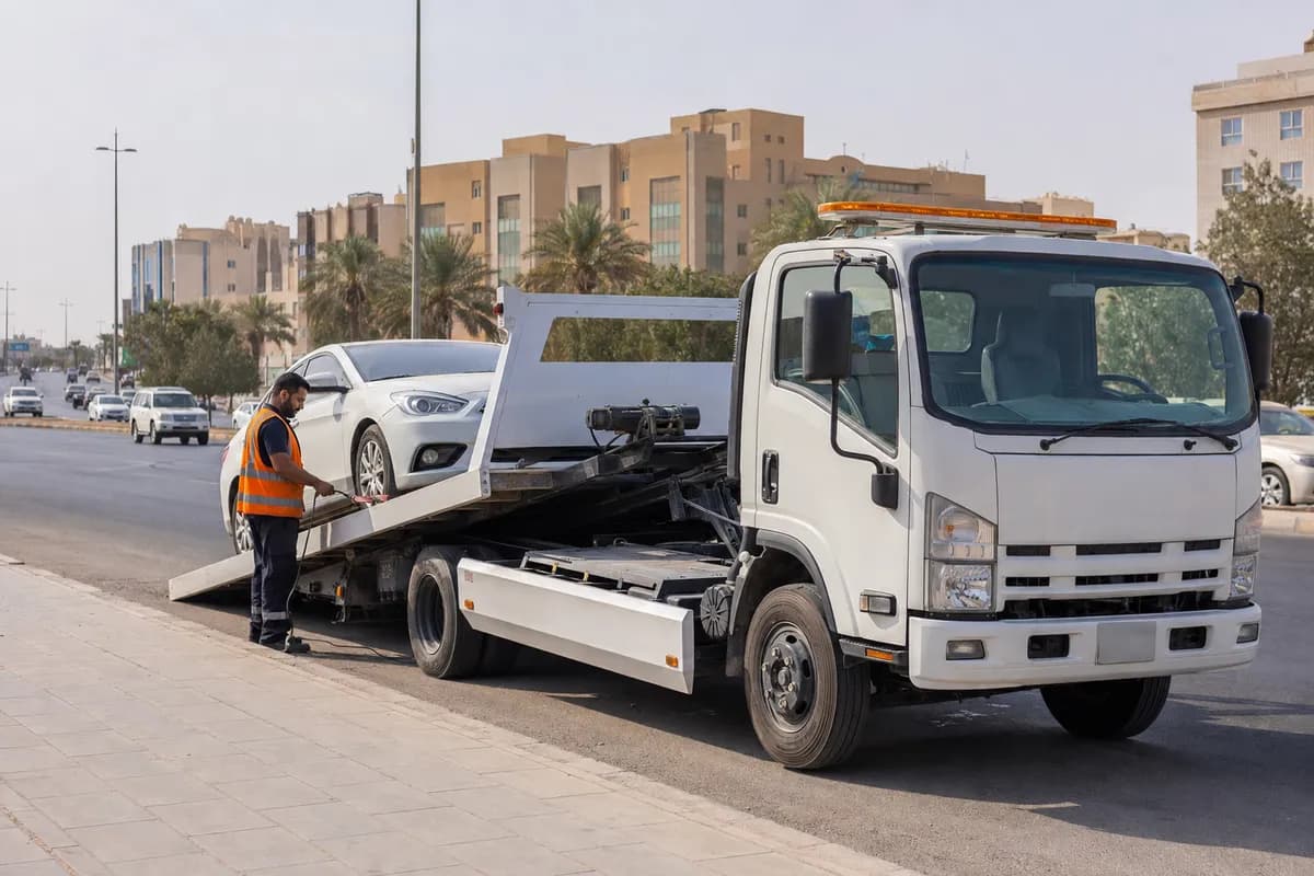 Flatbed tow truck in Al Hamra, Riyadh (الحمراء) near Al Hamra Mall