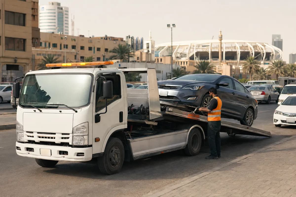 Flatbed tow truck in Al Malaz, Riyadh (الملز) near Al Malaz Stadium