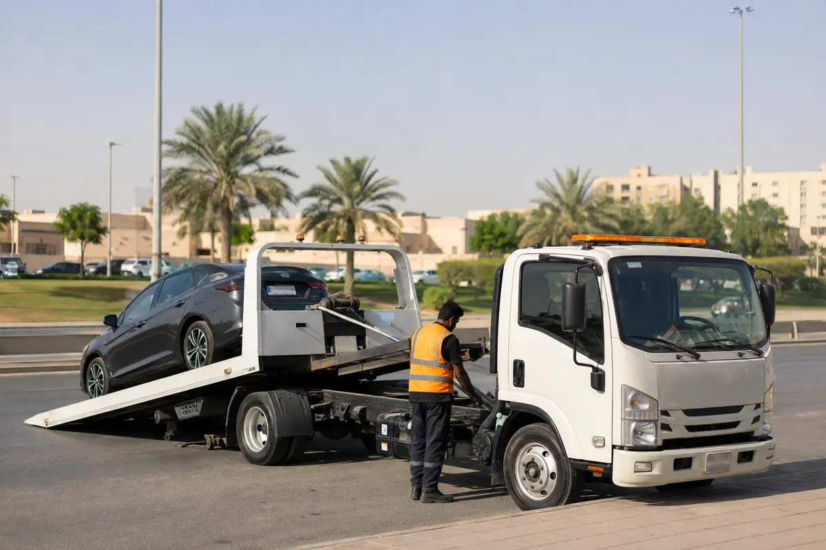 Flatbed tow truck in Al Muruj, Riyadh (المروج) near Al Muruj Park