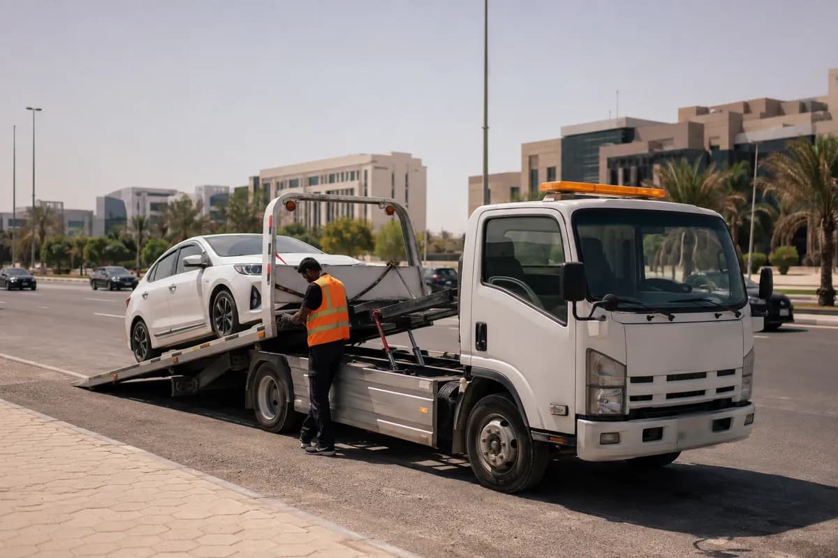 Flatbed tow truck in Al Nakheel, Riyadh (النخيل) near King Saud University