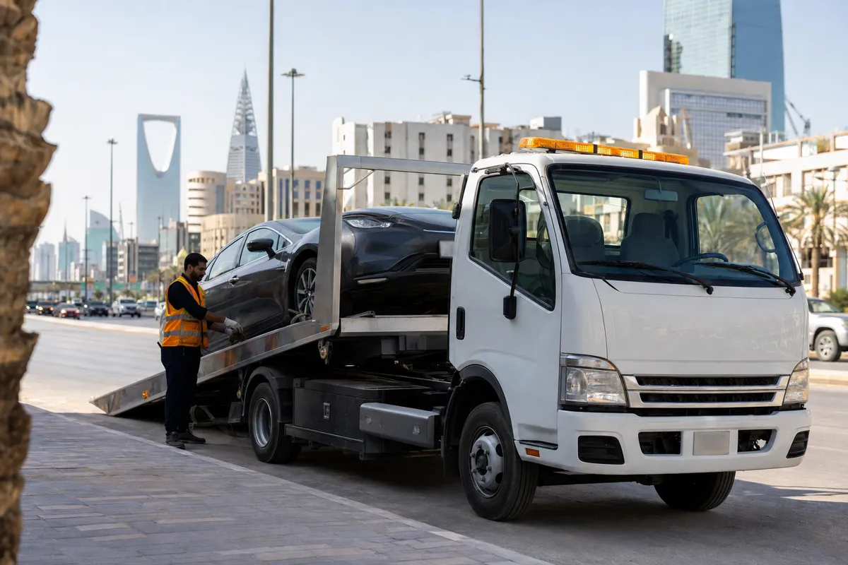 Flatbed tow truck in Al Olaya, Riyadh (العليا) near Kingdom Centre