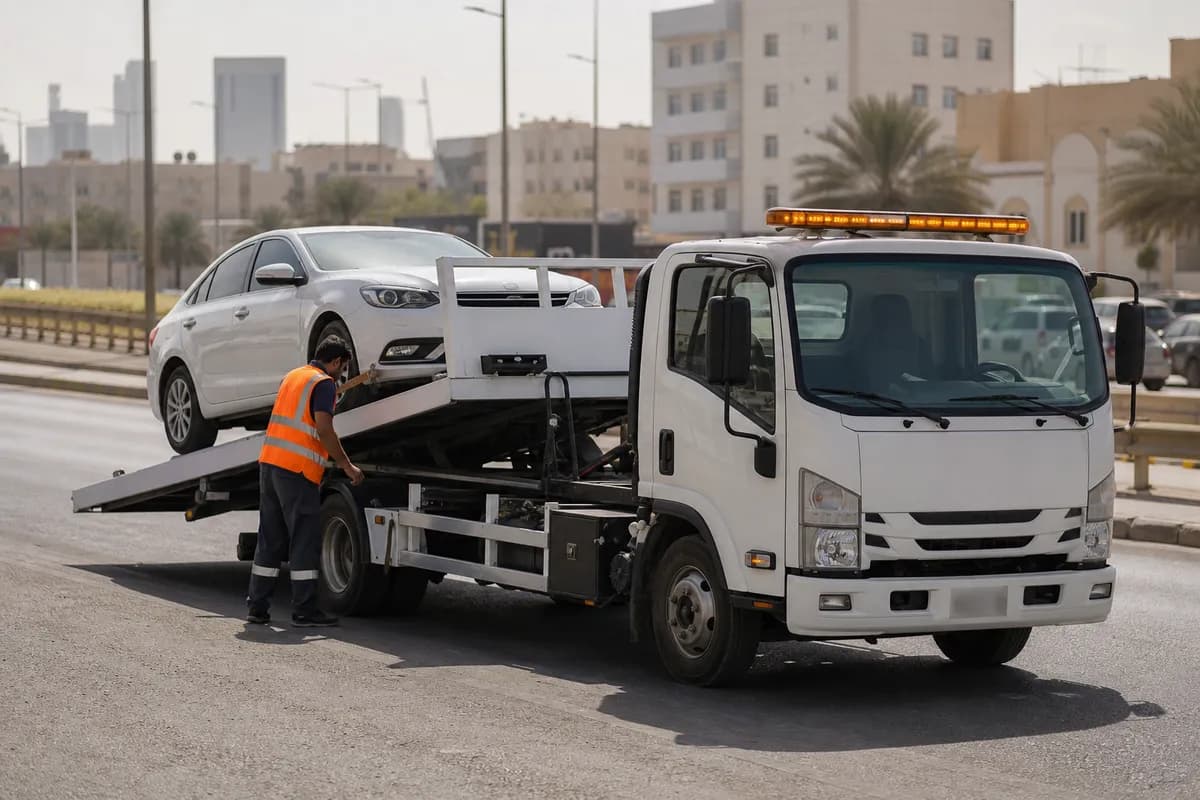 Flatbed tow truck in Al Rawdah, Riyadh (الروضة) near Al Rawdah Park