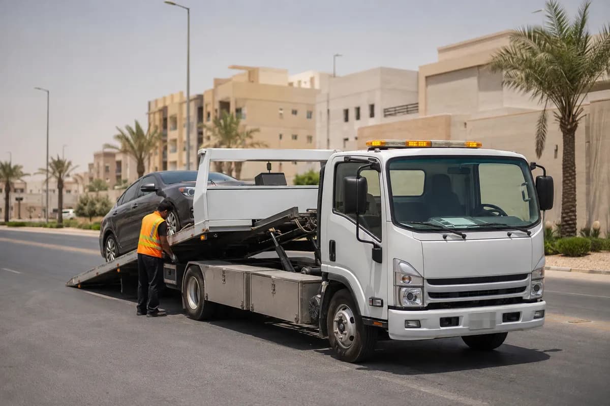 Flatbed tow truck in Al Wadi, Riyadh (الوادي) near Al Wadi Park