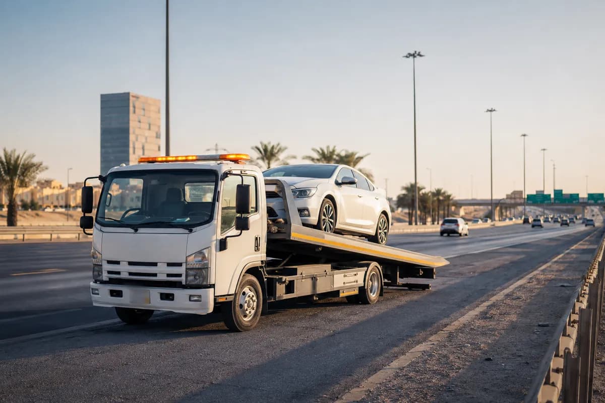 Tow truck recovering a car on Eastern Ring Road, Riyadh (الدائري الشرقي)
