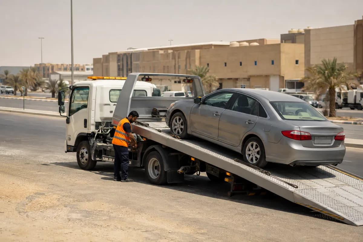 Flatbed tow truck in Industrial City, Riyadh (المدينة الصناعية) near Second Industrial City