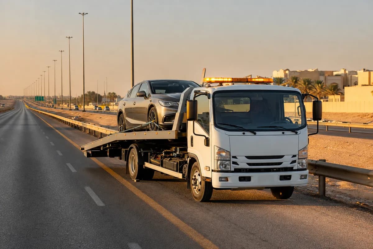 Tow truck recovering a car on Northern Ring Road, Riyadh (الدائري الشمالي)
