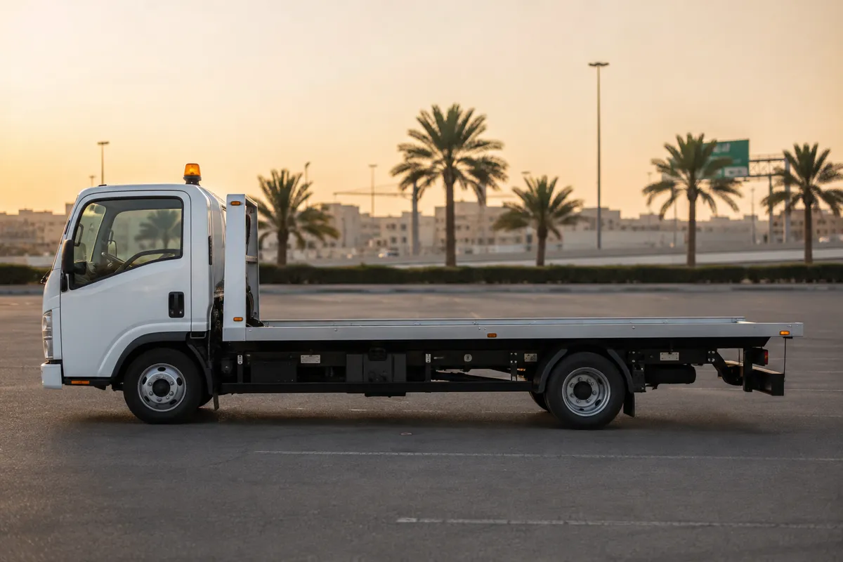 Hydraulic Flatbed tow truck (سطحة هيدروليك) from the Riyadh Tow Services fleet