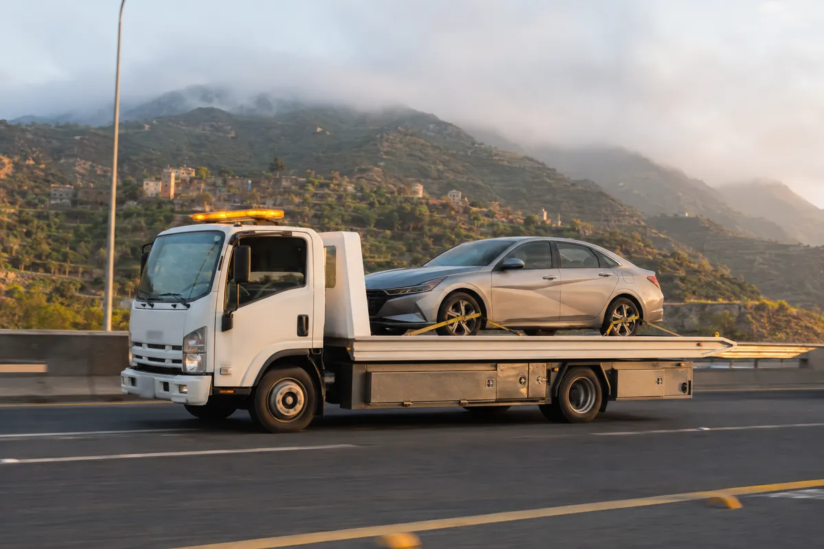 Flatbed car transport from Riyadh to Abha (أبها) on the Route 10 south via Wadi Al Dawasir