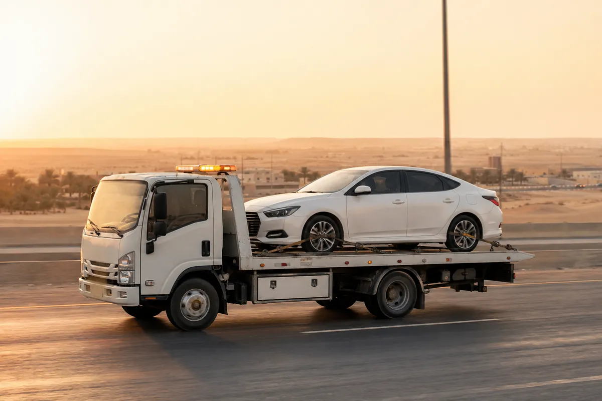 Flatbed car transport from Riyadh to Al Majma'ah (المجمعة) on the Qassim Road (Route 65)