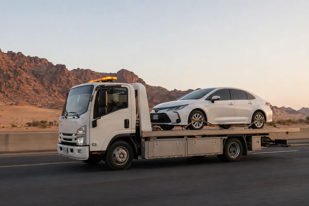 Flatbed car transport from Riyadh to Hail (حائل) on the Qassim Road (Route 65) via Buraydah