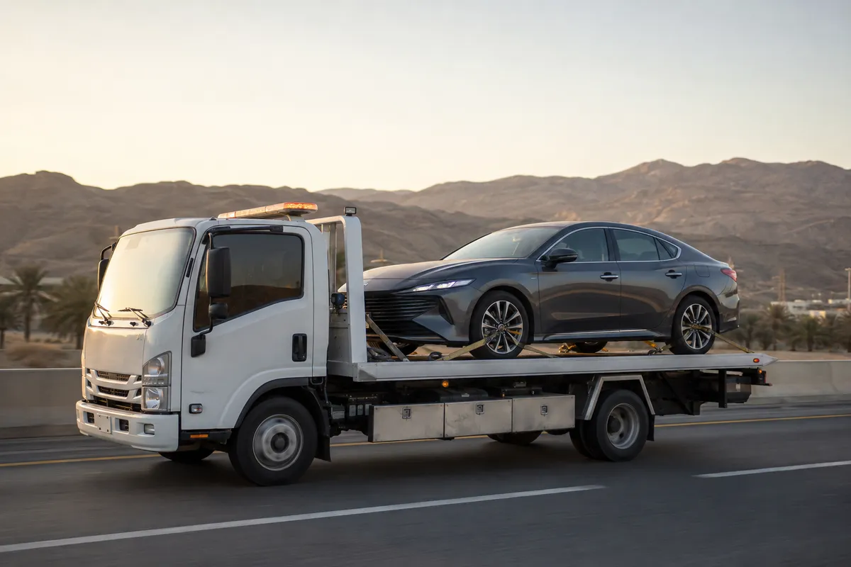 Flatbed car transport from Riyadh to Jeddah (جدة) on the Makkah Highway (Route 40) via Taif