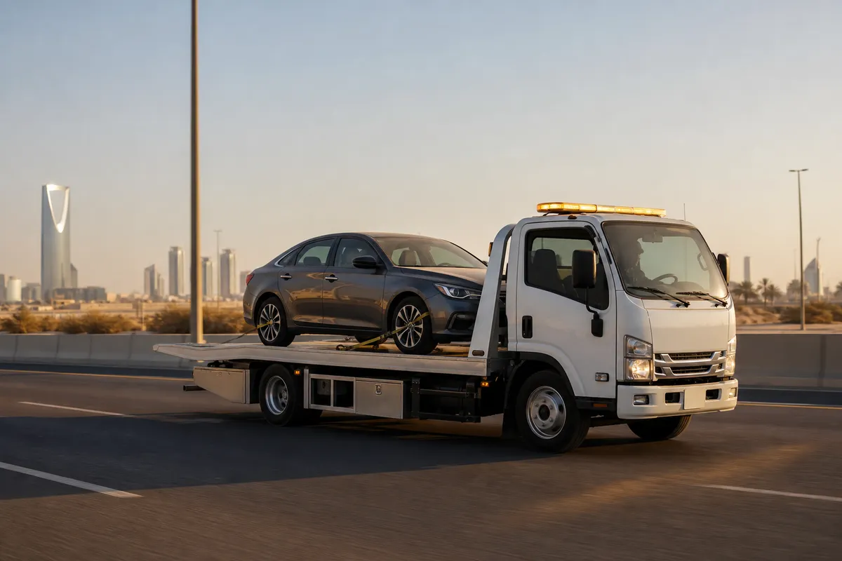 Flatbed car transport from Riyadh to Jubail (الجبيل) on the Route 40 then Route 613 north