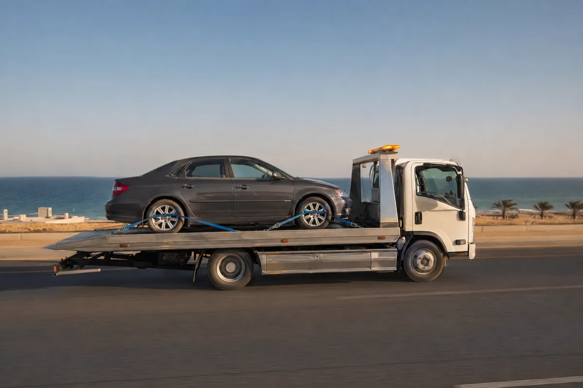 Flatbed car transport from Riyadh to Yanbu (ينبع) on the Via Madinah then Route 60