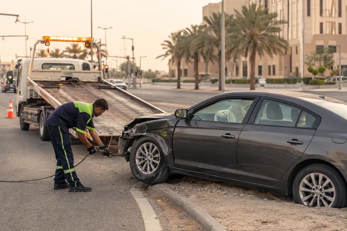 Accident Recovery & Towing in Riyadh (سحب سيارات الحوادث): 24/7 tow truck, fixed price on WhatsApp